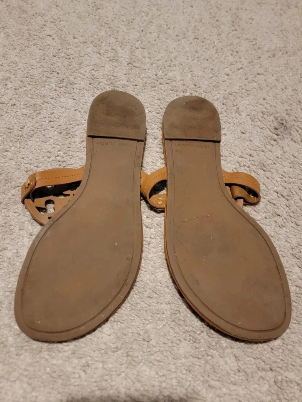 Tory Burch Brown Leather Miller Logo Thong Sandals